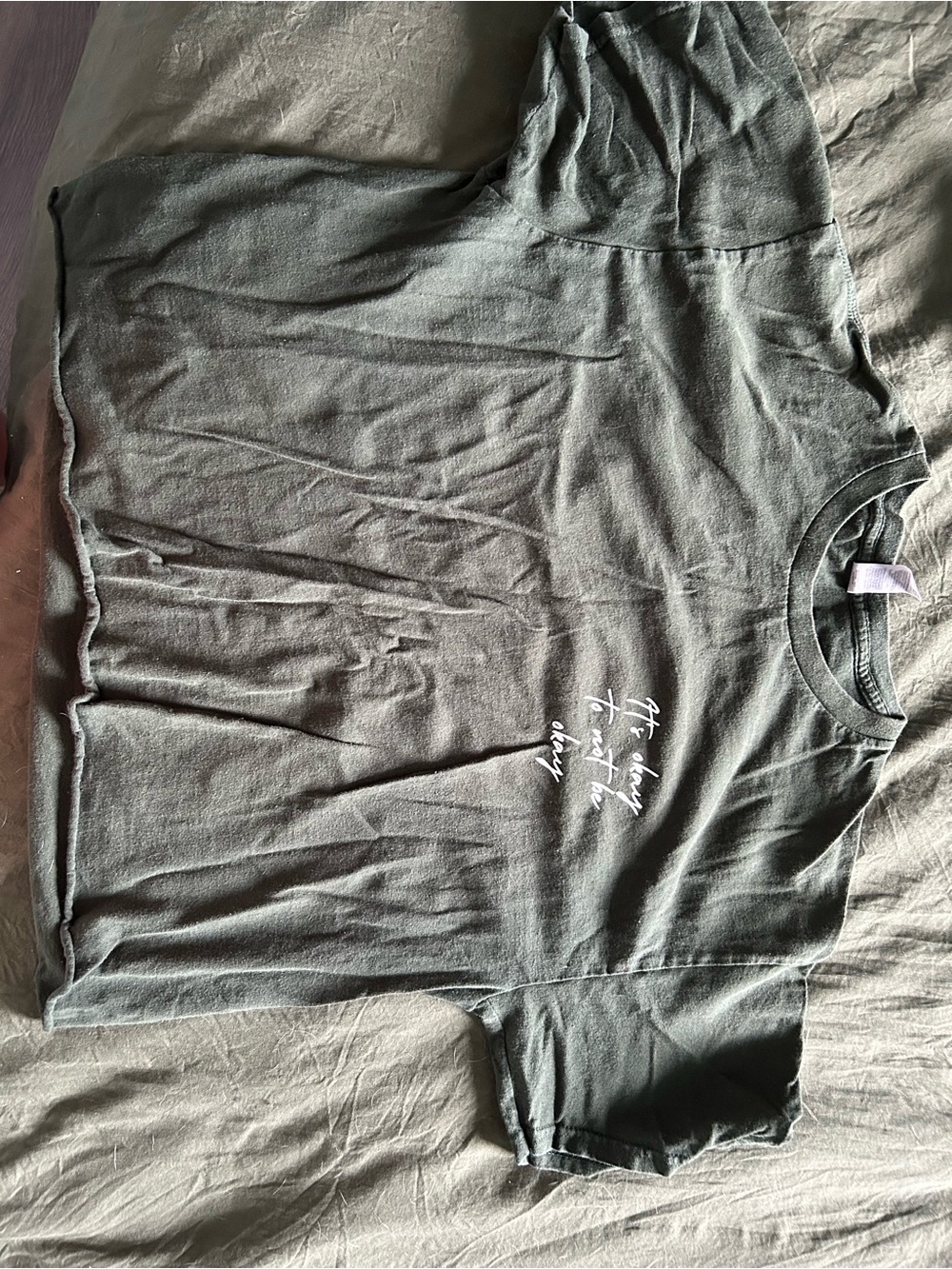 Olive Green Graphic Tee with Script Chest Print